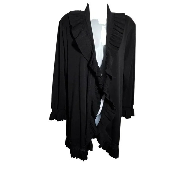 Exclusively Misook Womens Black Ruffle Cardigan Sweater Top Size Large - Picture 1 of 6